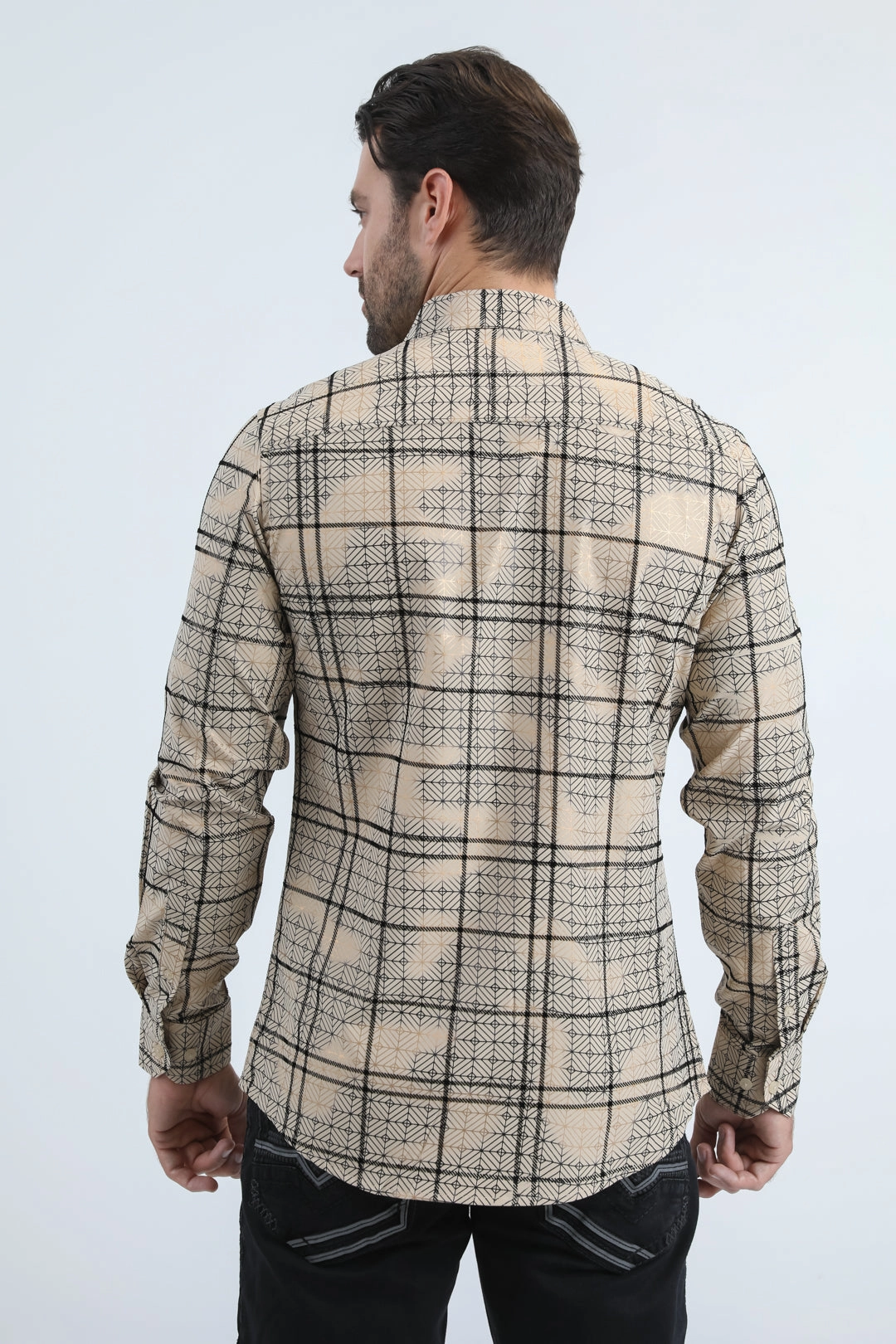 Winter Layering Lightweight Layer Men's Flocked Modern Fit Spandex Beige Shirt