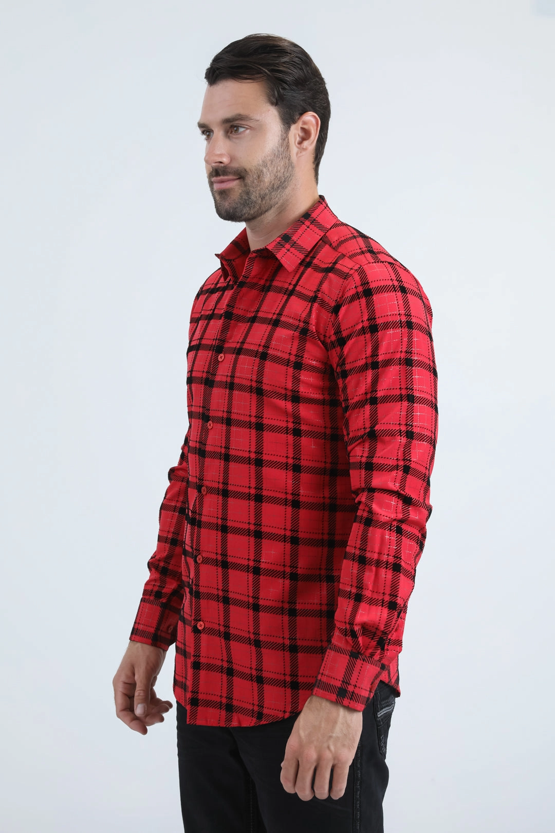 Men's Flocked Modern Fit Spandex Red Shirt Perfect Layering