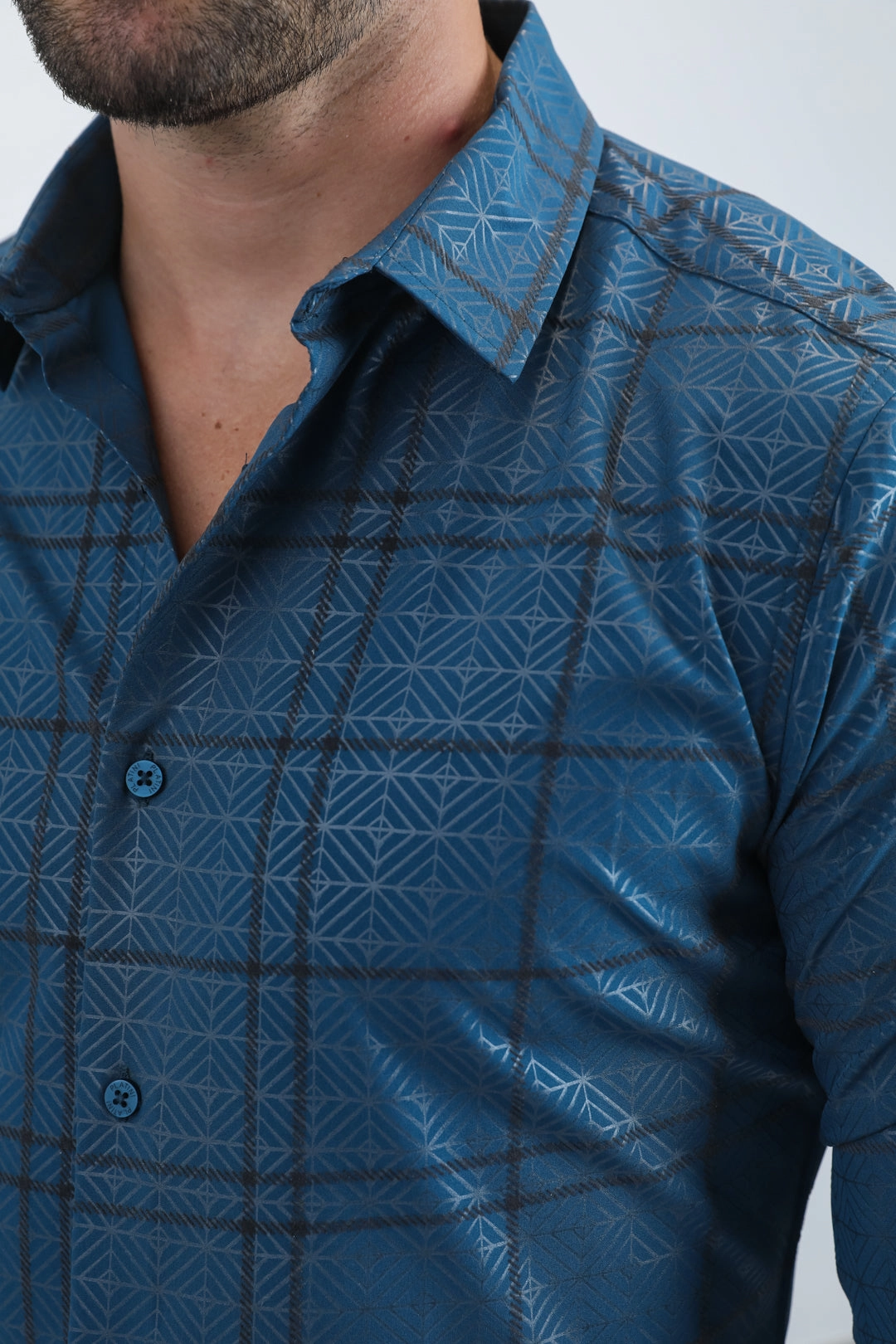 Smart Appearance Seasonal Comfort Men's Flocked Modern Fit Spandex Teal Shirt