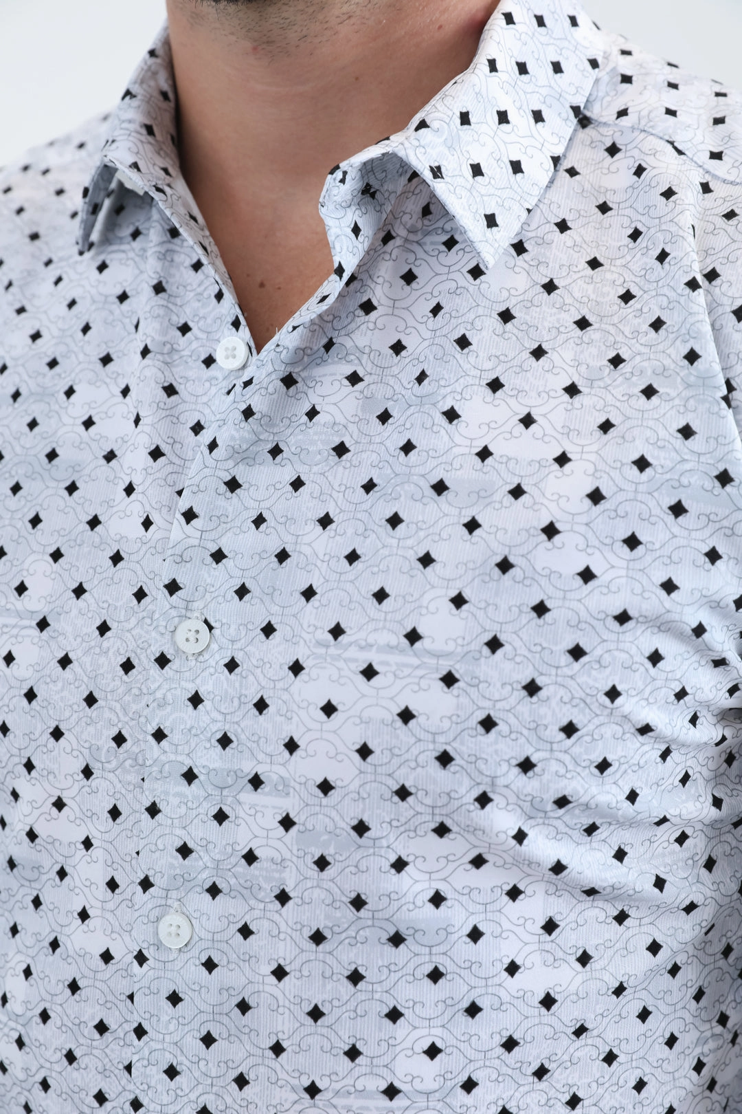 Men's Flocked Modern Fit Spandex White Shirt Timeless Style