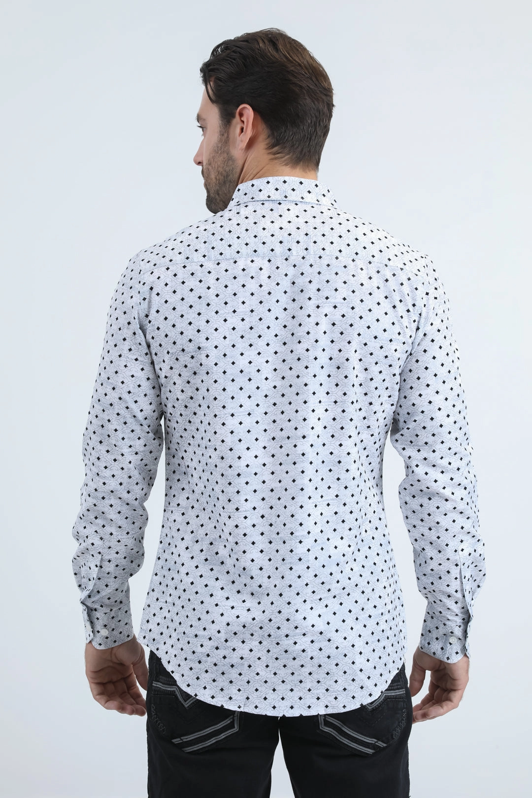 Wrinkle Resistant Material Roomy Cut Men's Flocked Modern Fit Spandex White Shirt