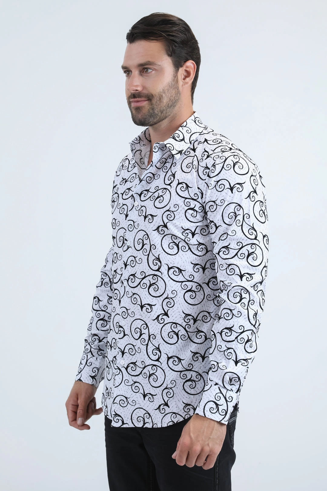 Men's Flocked Modern Fit Spandex White Shirt Trendy Daywear Tailored Fit