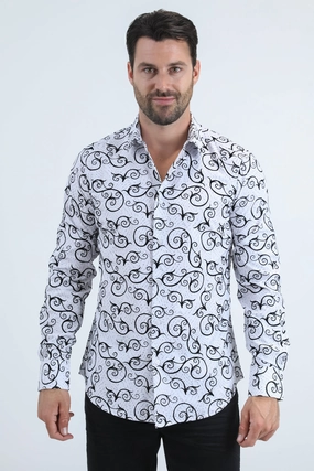 Non Irritating Seams Men's Flocked Modern Fit Spandex White Shirt