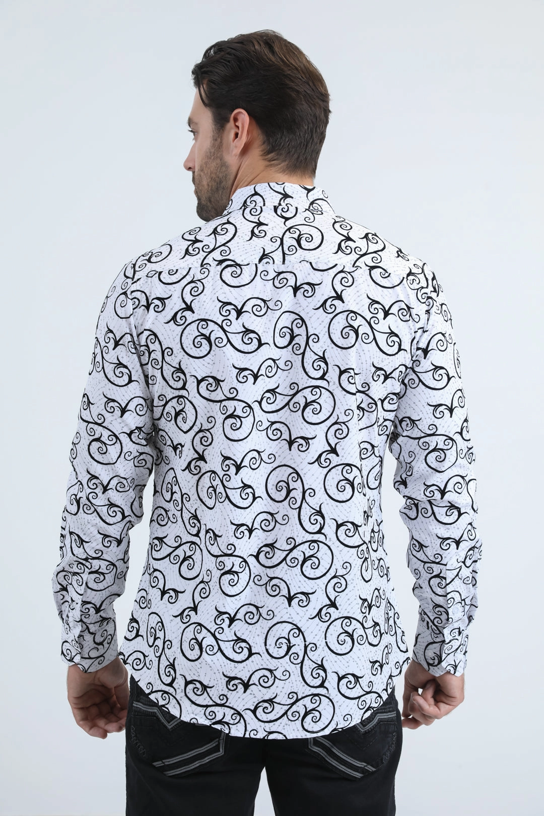 Premium Comfort Seamless Sides Men's Flocked Modern Fit Spandex White Shirt