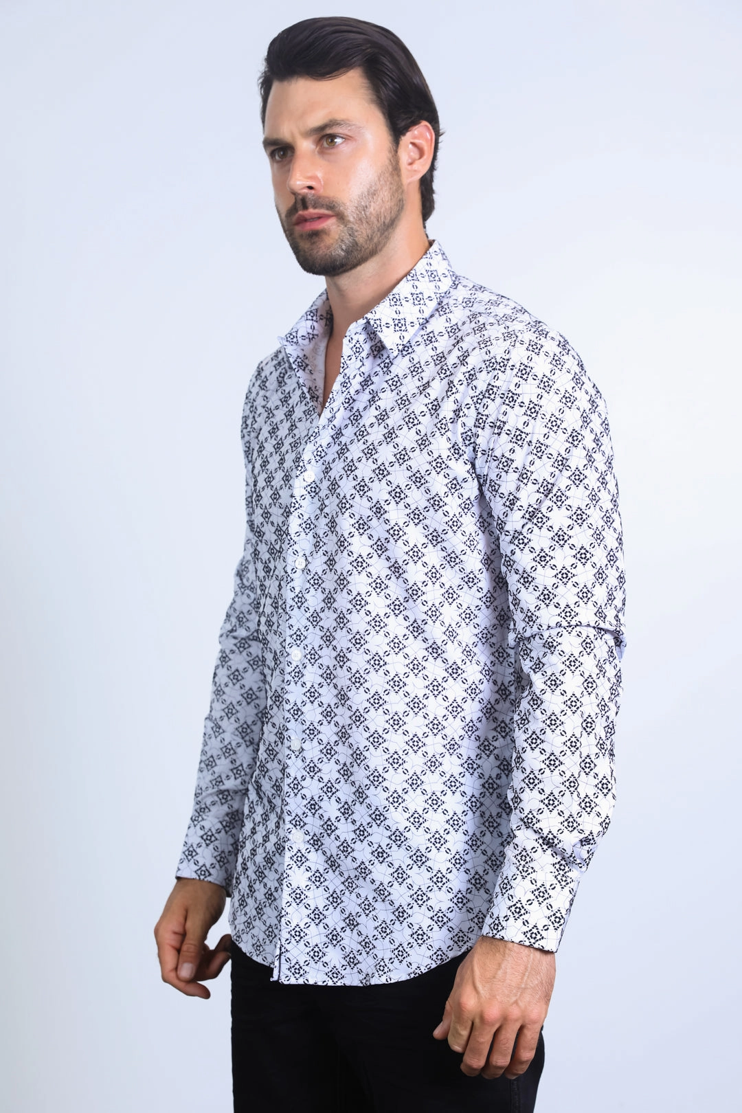 Party Ready Ultra Soft Interior Men's Flocked Style Modern Fit Spandex White Shirt