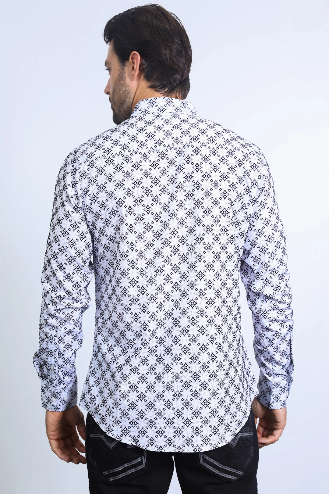 Soft Material Men's Flocked Style Modern Fit Spandex White Shirt