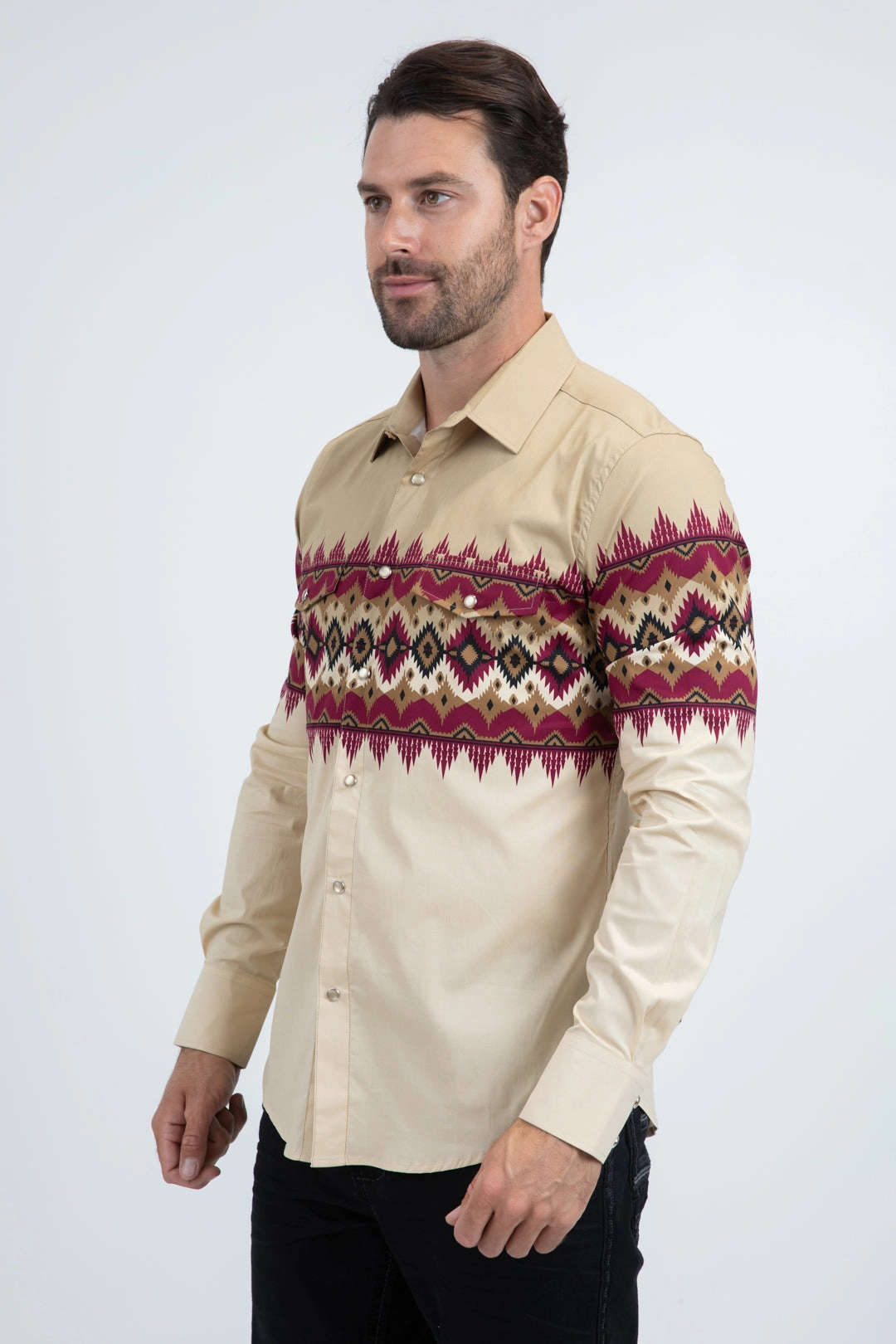 Sleepwear Gym Wear Men's Modern Fit Cotton Stretch Rodeo Panoramic Print Beige Shirt