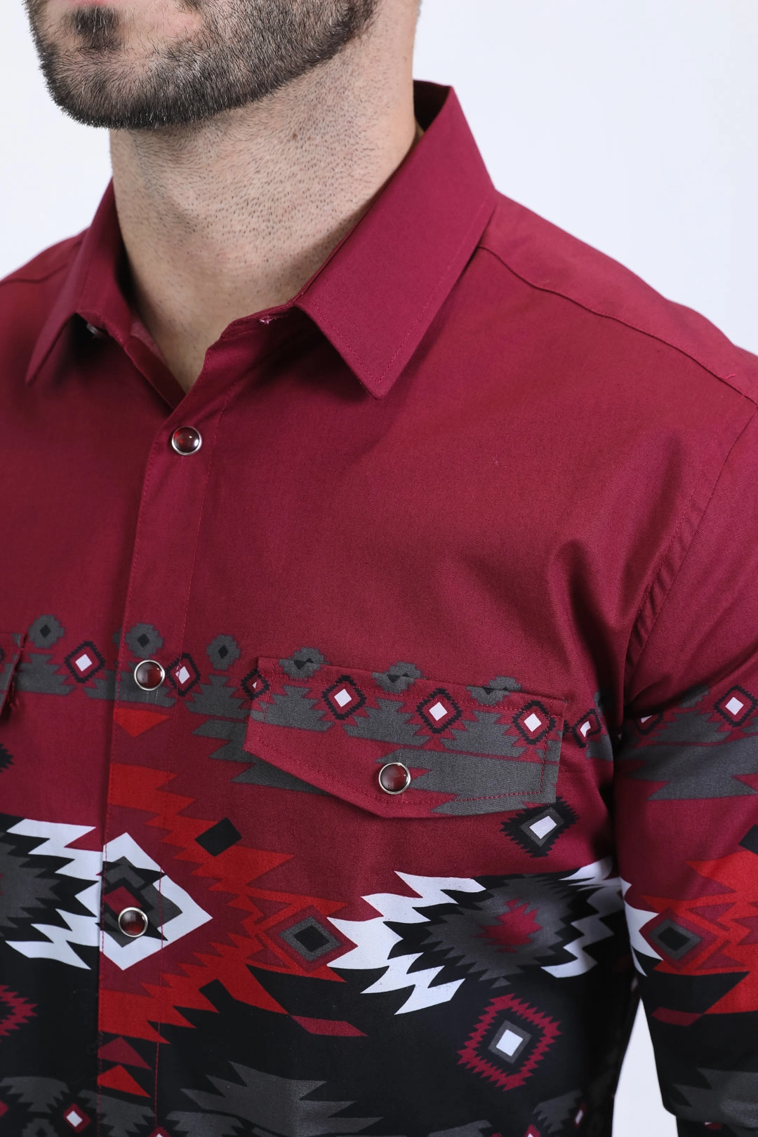 Men's Modern Fit Cotton Stretch Rodeo Panoramic Print Black Shirt Go-To Look