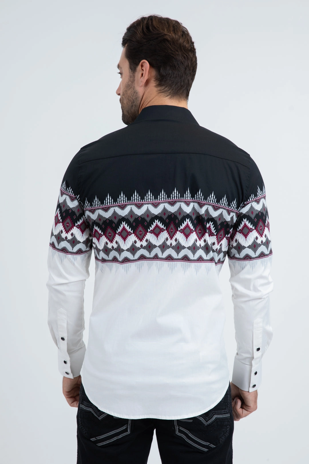 High-Quality Fabric Men's Modern Fit Cotton Stretch Rodeo Panoramic Print White Shirt