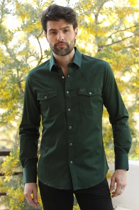 Men's Modern Fit Solid Green Dress Shirt Travel-friendly