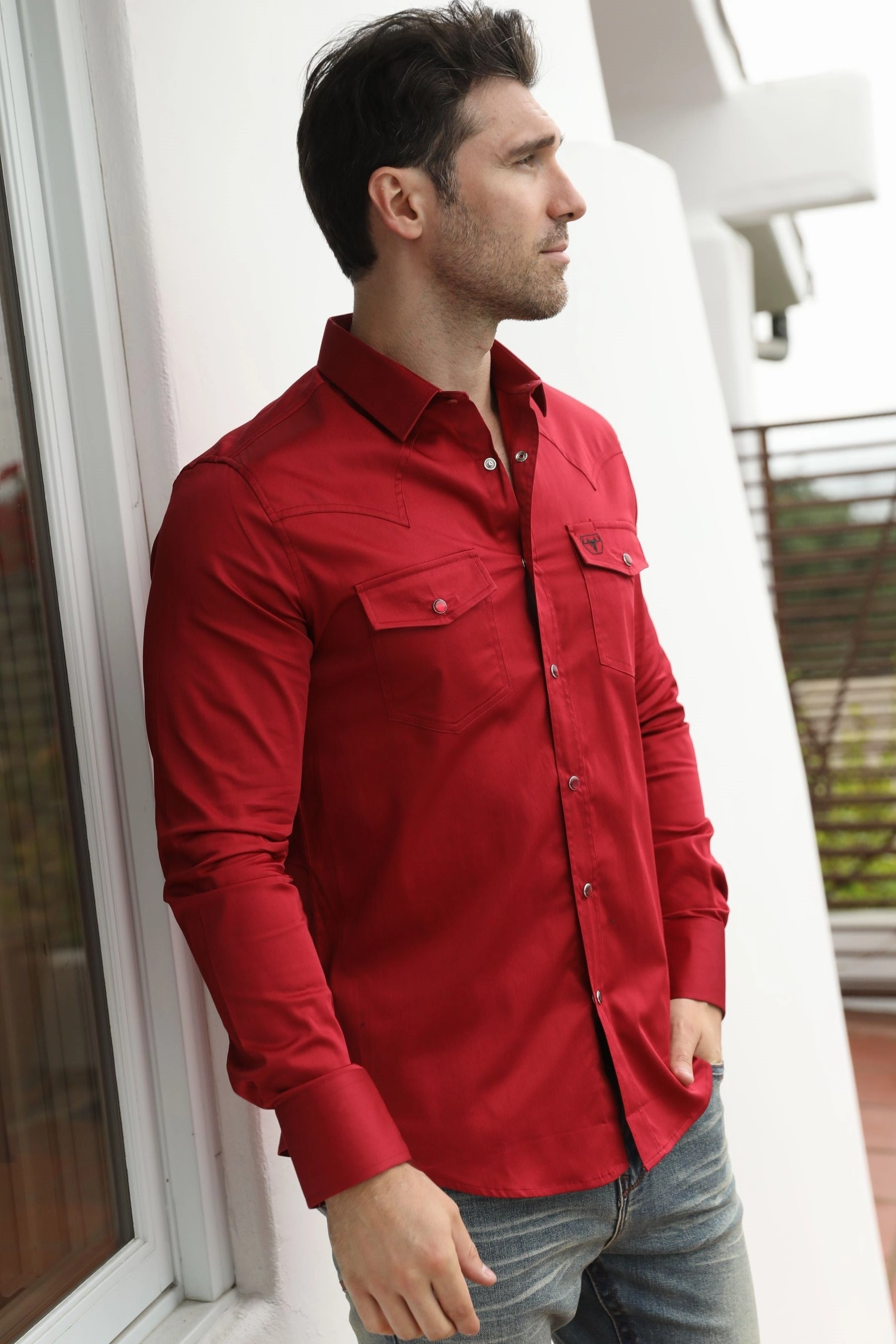 Men's Modern Fit Solid Red Dress Shirt Luxurious Feel