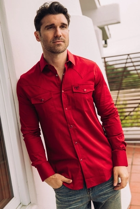 Men's Modern Fit Solid Red Dress Shirt Versatile Clothing Soft Texture