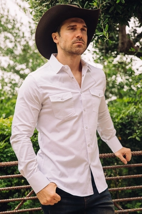 Versatile Piece Yoke Design Men's Modern Fit Solid White Dress Shirt