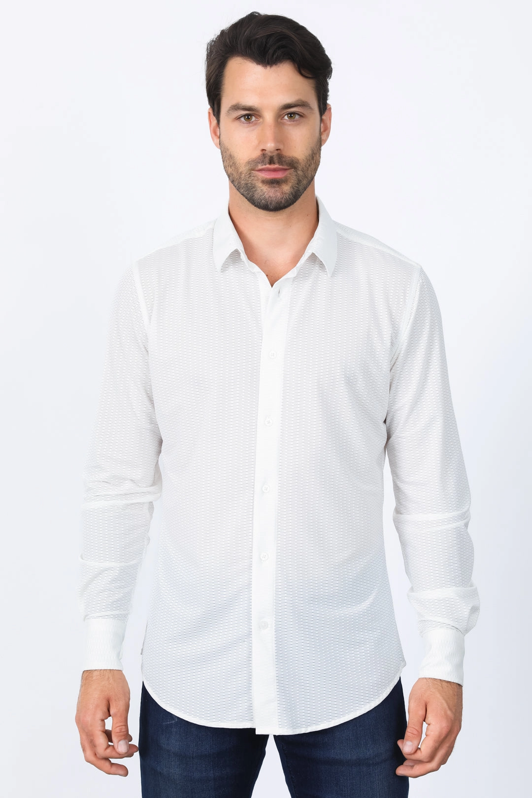 Resort Wear Men??s Modern Fit Stretch Dress Shirt - White