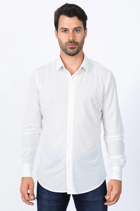 Resort Wear Men??s Modern Fit Stretch Dress Shirt - White