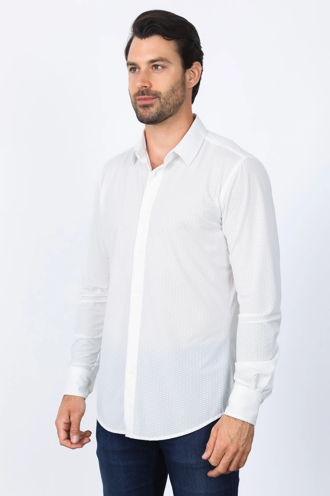 Vibrant Colors Men??s Modern Fit Stretch Dress Shirt - White