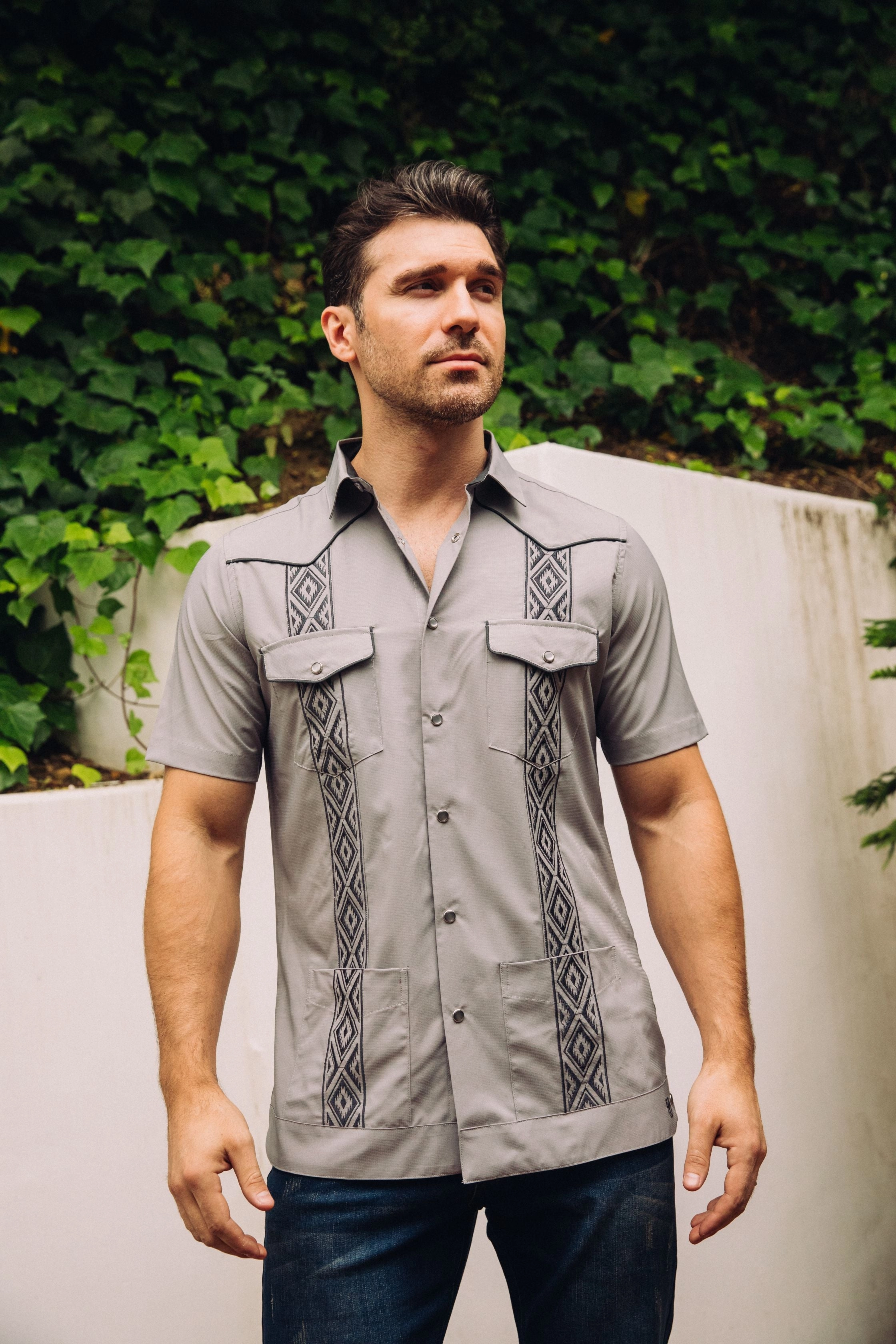 Coastal Vibes Lightweight Feel Men's Modern Light Gray GUAYABERA Shirt