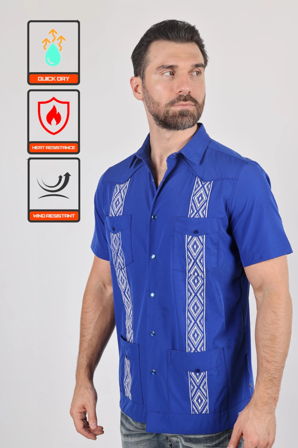 Matte Look Men's Modern Royal Blue GUAYABERA Shirt