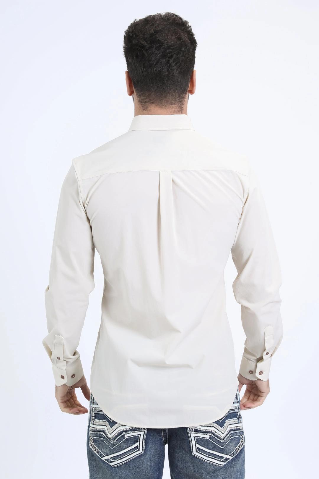 Men's Performance Long Sleeve Beige Shirt Classic Wardrobe