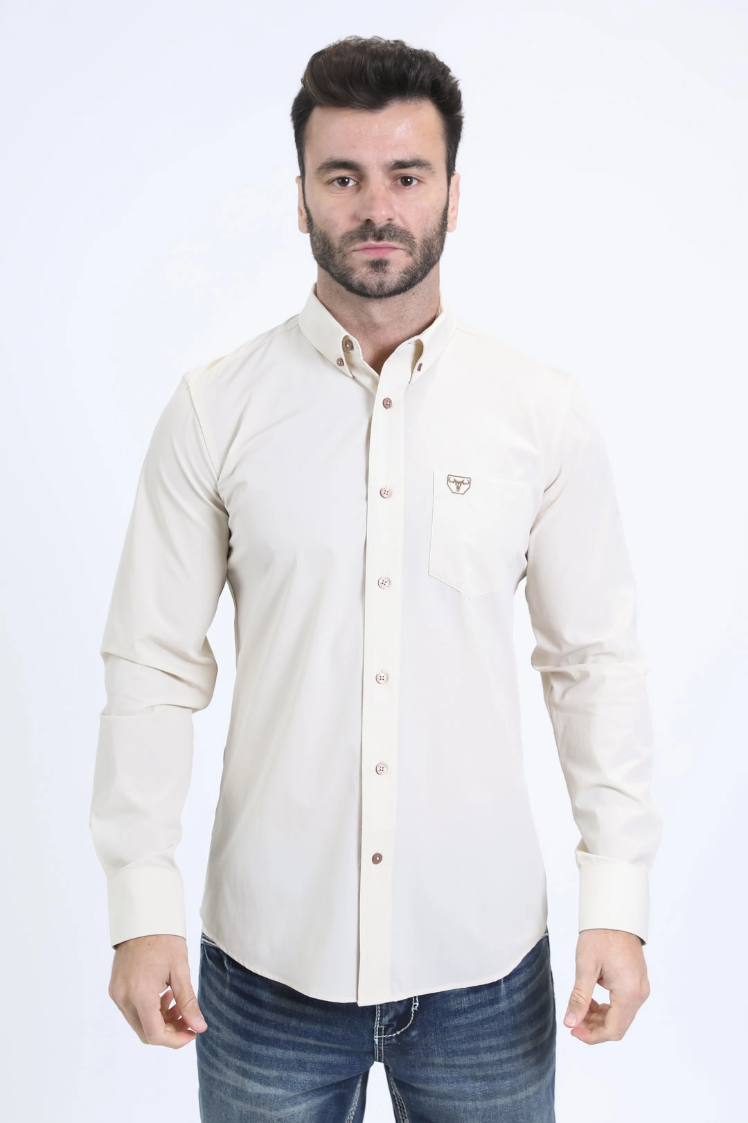 Men's Performance Long Sleeve Beige Shirt Mature Elegance All-Purpose Wear