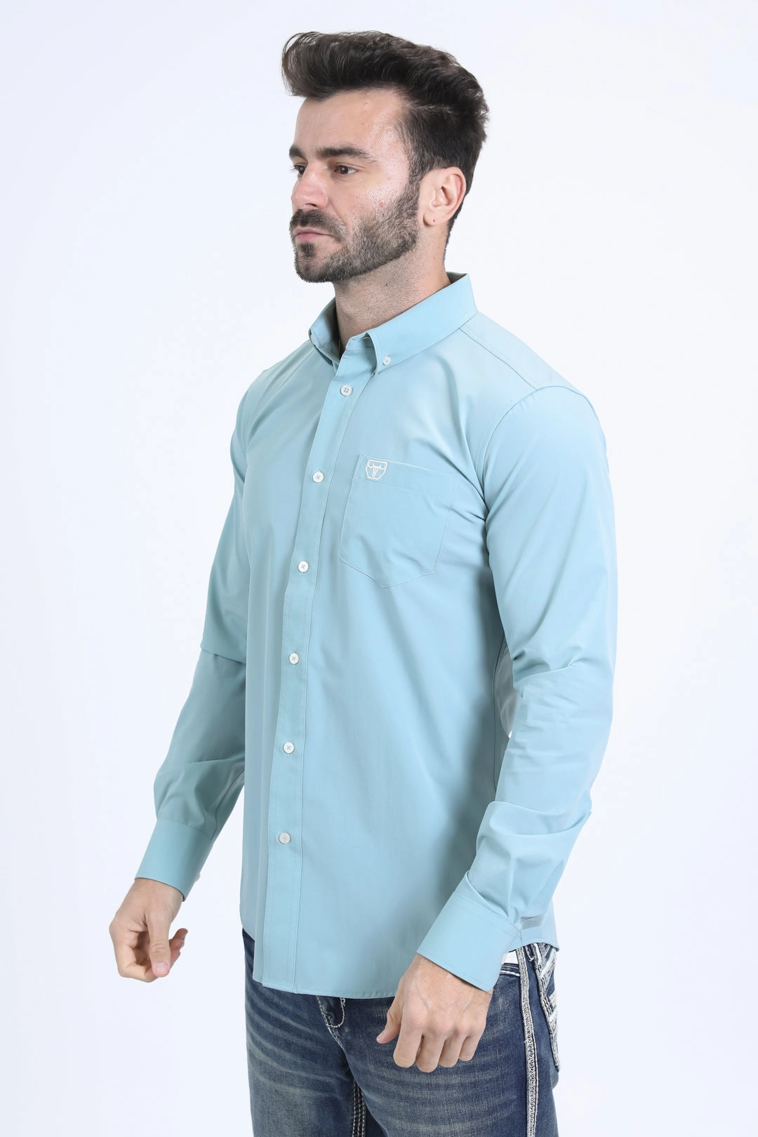 Geometric Shape Contemporary Design Men's Performance Long Sleeve Blue Shirt