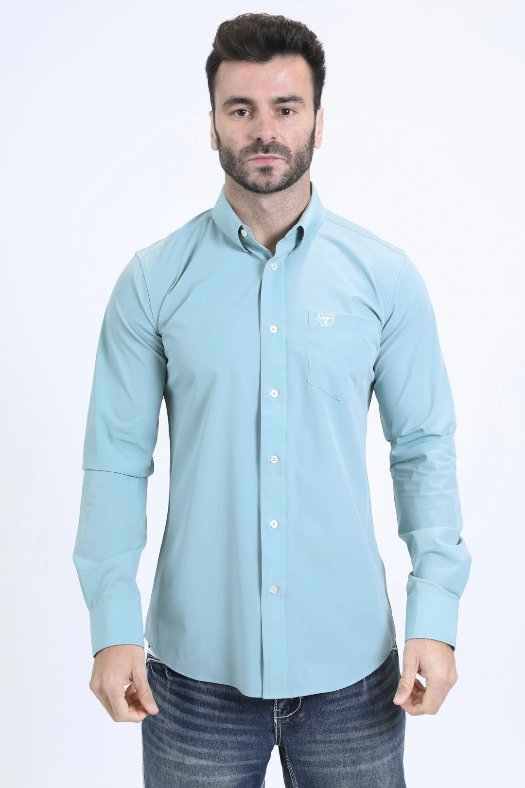 Men's Performance Long Sleeve Blue Shirt Fashionable Layer