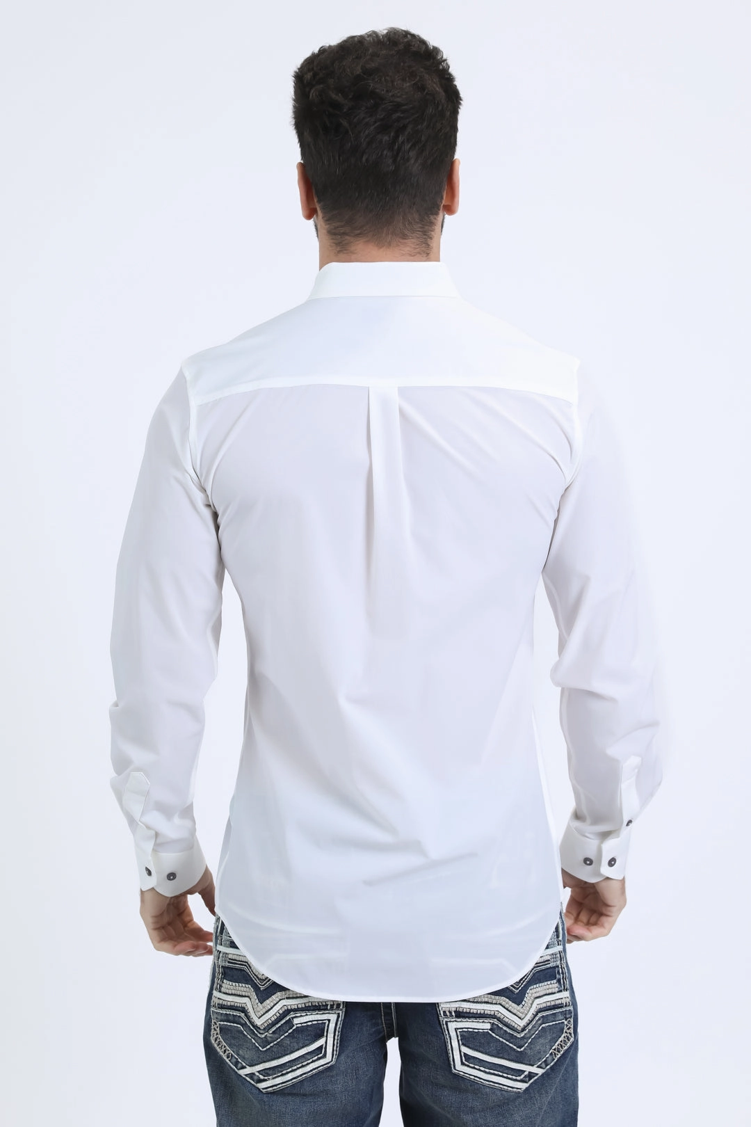 All day wearability Ruffle Edge Men's Performance Long Sleeve White Shirt