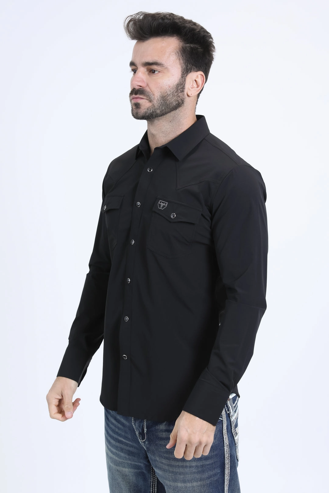 Men's Performance Western Long Sleeve Black Shirt EasyCare Fabric Flexible Wear