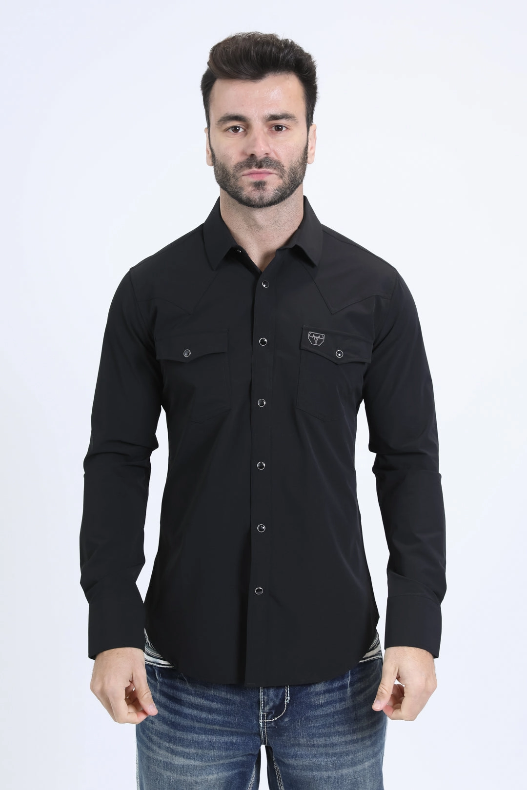 High-End Finish Men's Performance Western Long Sleeve Black Shirt