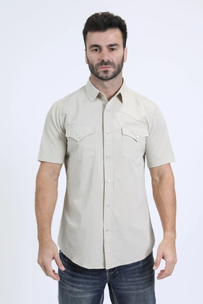 Men's Performance Western Short Sleeve Beige Shirt Classic Color