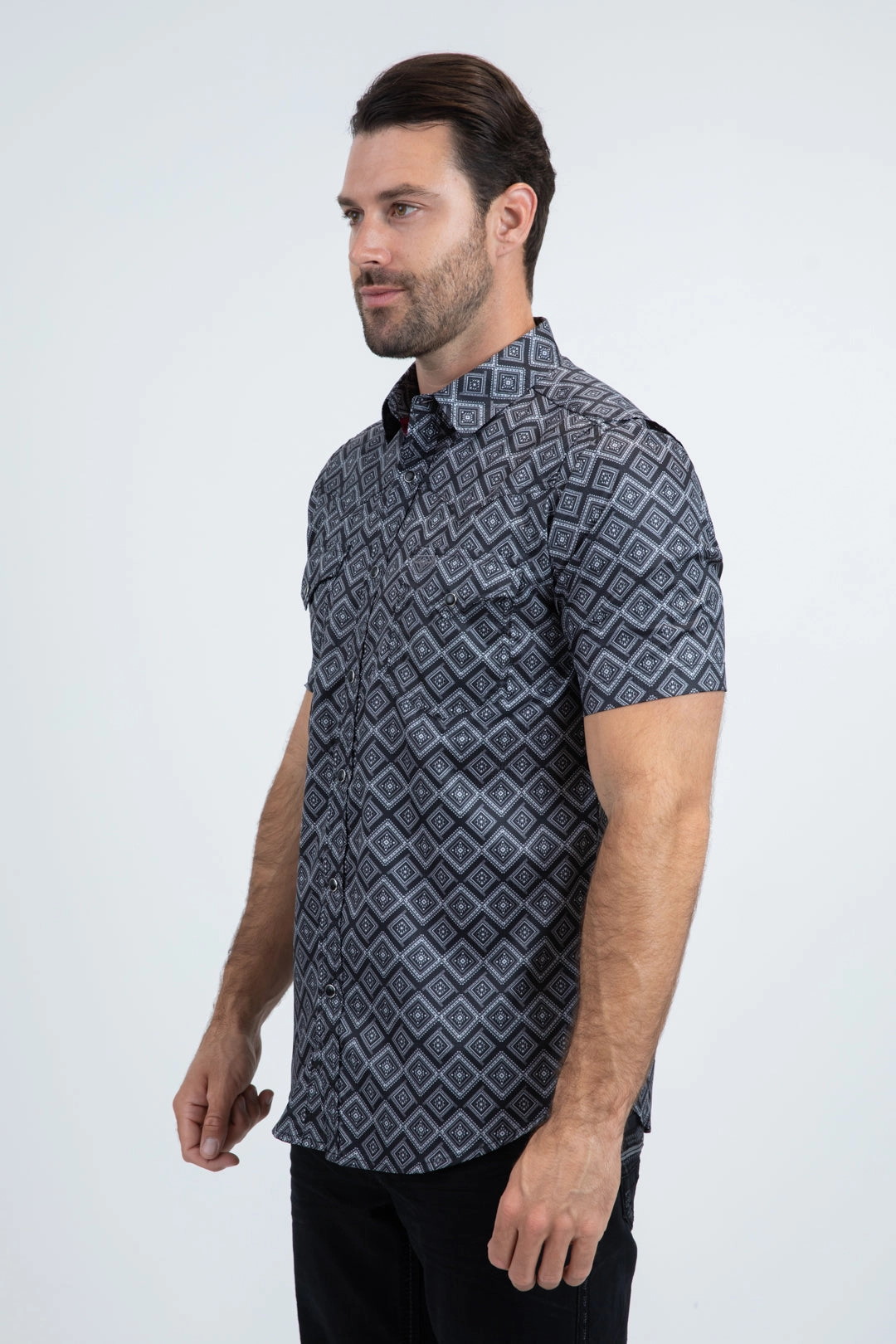 Men's Performance Western Short Sleeve Black Shirt Sporty Style