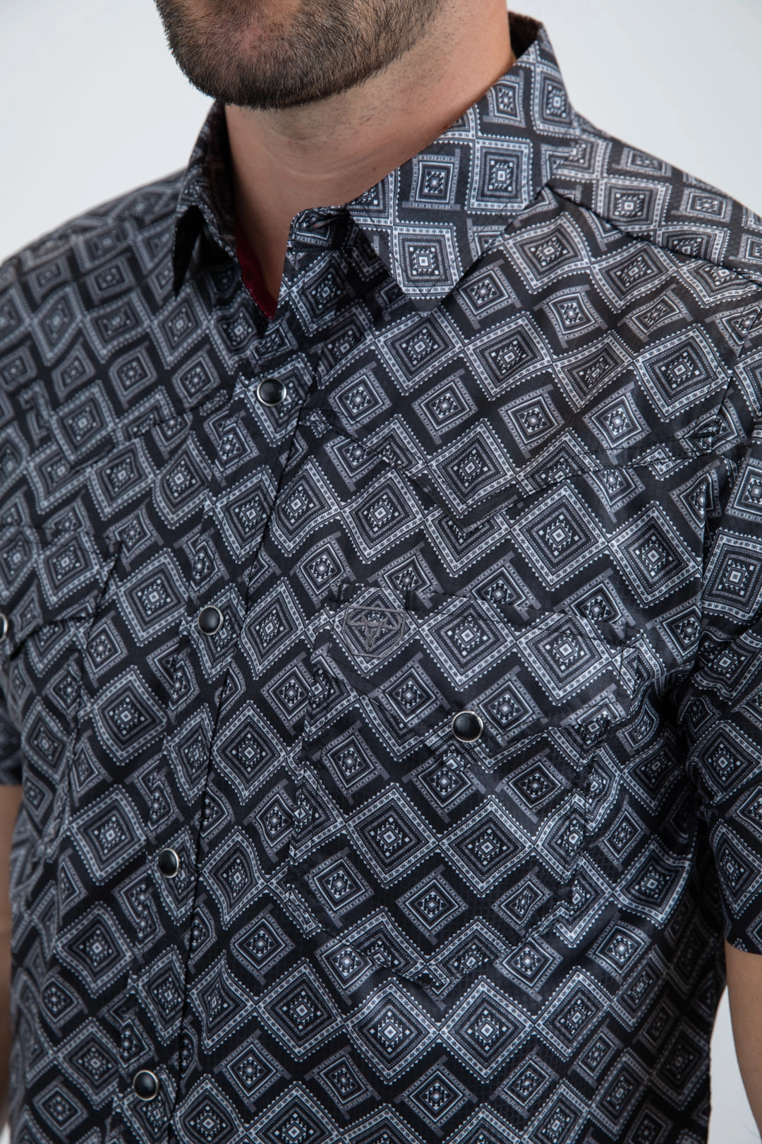 Men's Performance Western Short Sleeve Black Shirt vacation wear