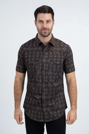 Men's Performance Western Short Sleeve Black Shirt Athletic Look Non Irritating Tags