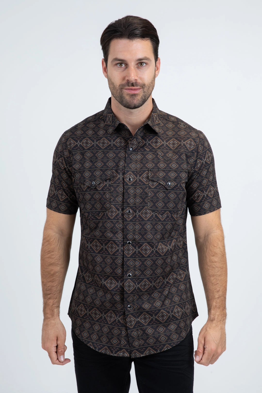 Men's Performance Western Short Sleeve Black Shirt Athletic Look Non Irritating Tags