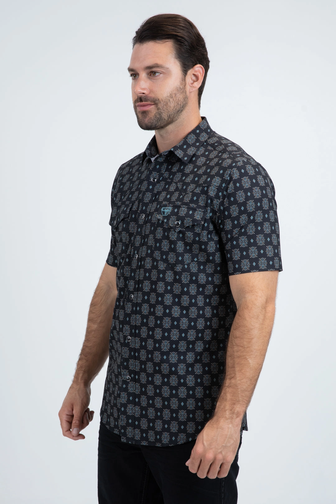 Men's Performance Western Short Sleeve Black Shirt Classic Look