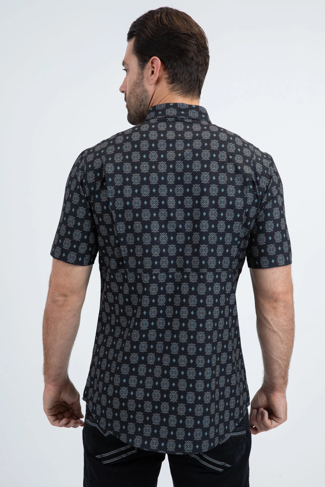 Odor Control Technology Casual Vibe Men's Performance Western Short Sleeve Black Shirt