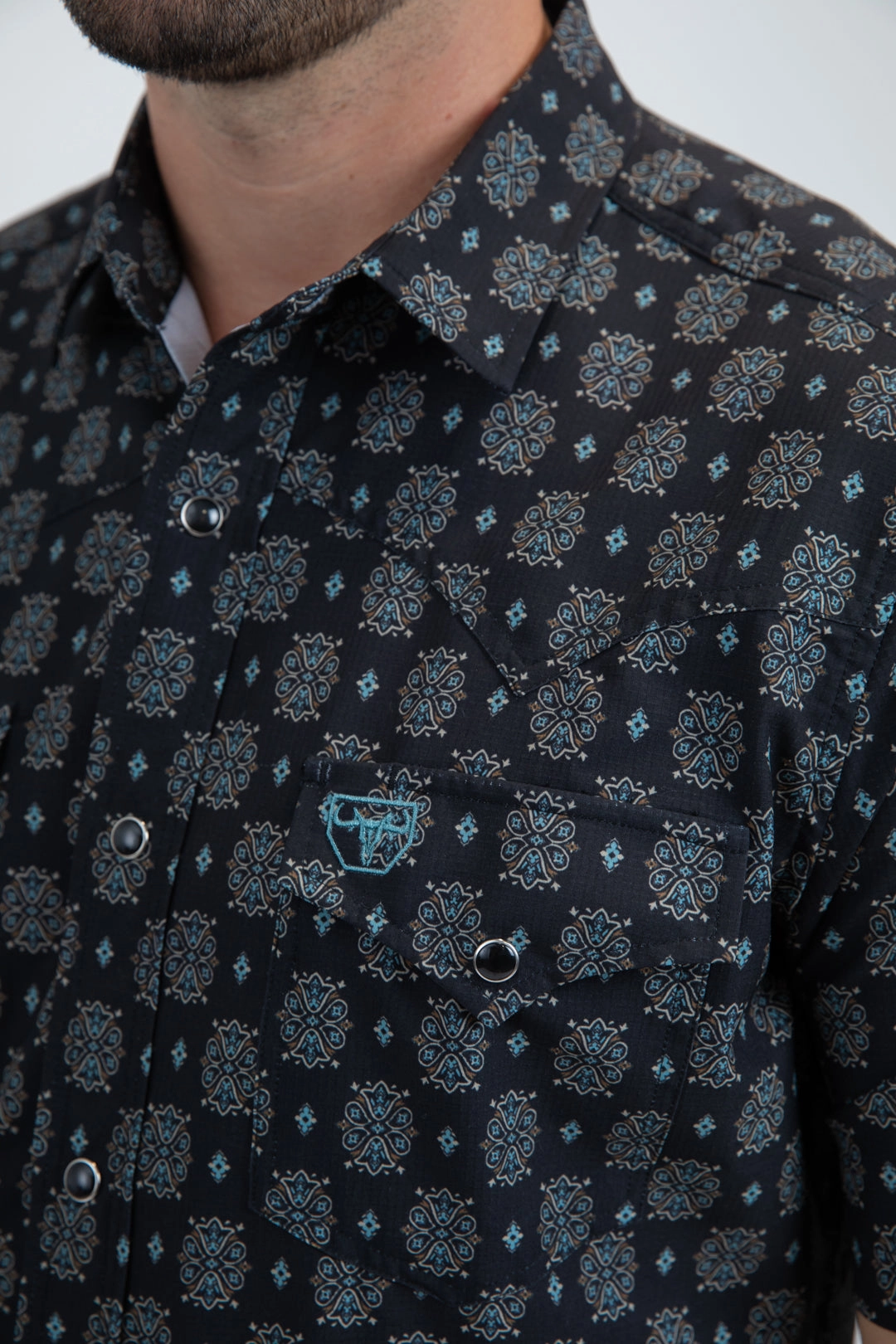 Retro Vibe Men's Performance Western Short Sleeve Black Shirt