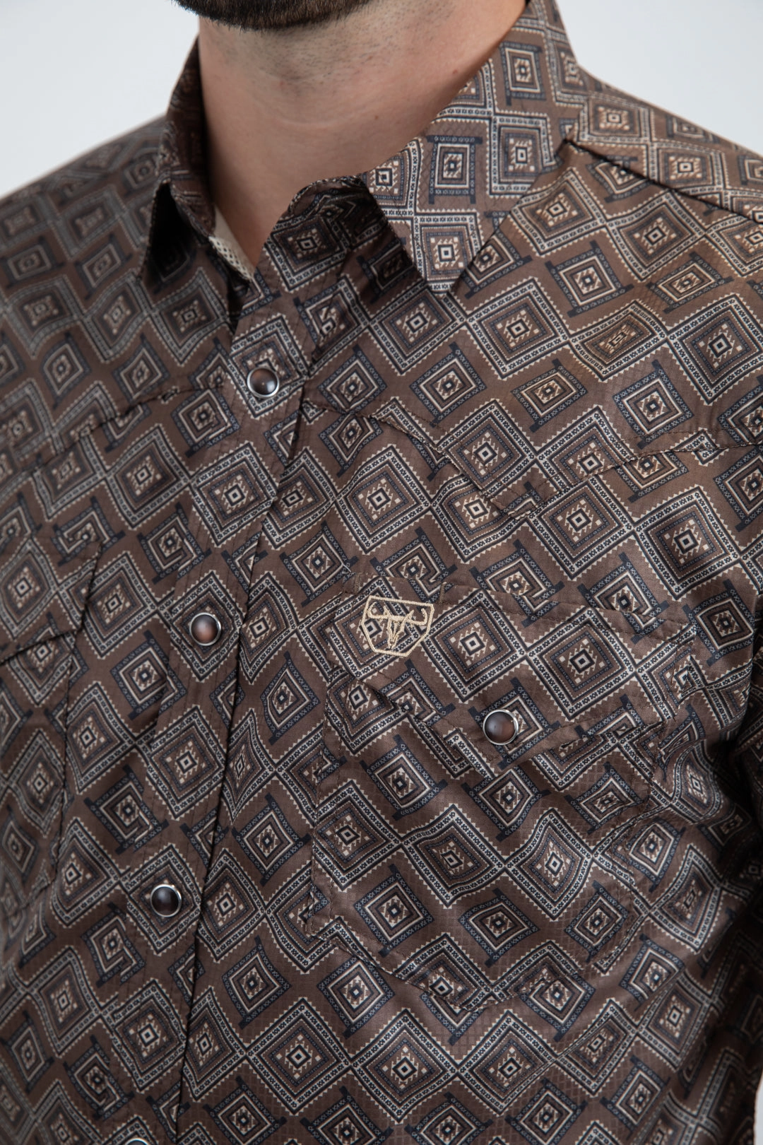 Men's Performance Western Short Sleeve Brown Shirt Versatile Piece