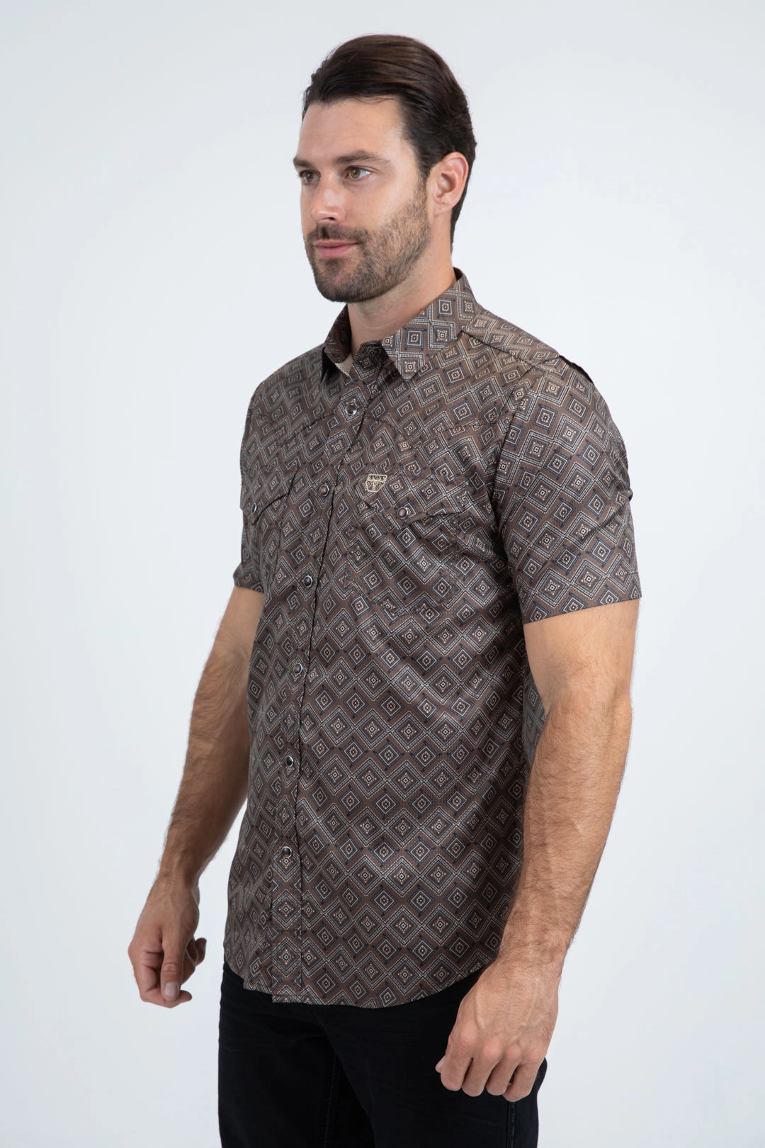 Men's Performance Western Short Sleeve Brown Shirt Loose Comfort Thermoregulating Fabric