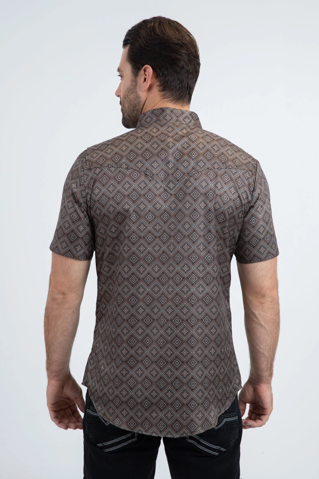 Flexible Knit Men's Performance Western Short Sleeve Brown Shirt