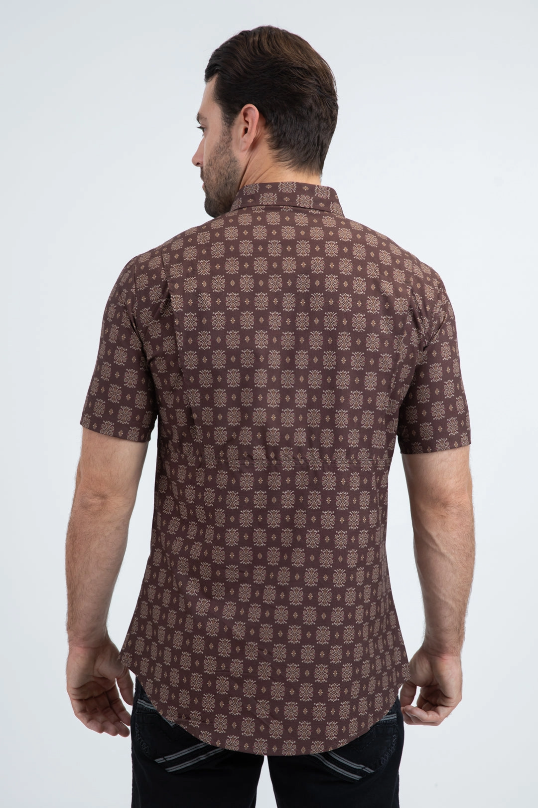 Easy Care Material Men's Performance Western Short Sleeve Brown Shirt