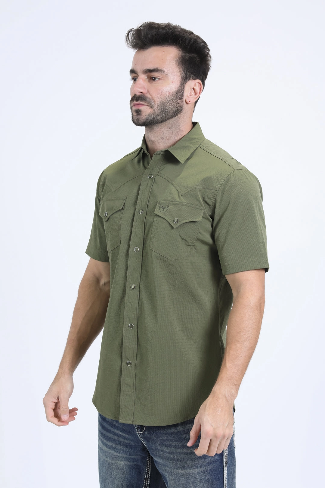 Active Wear Men's Performance Western Short Sleeve Green Shirt