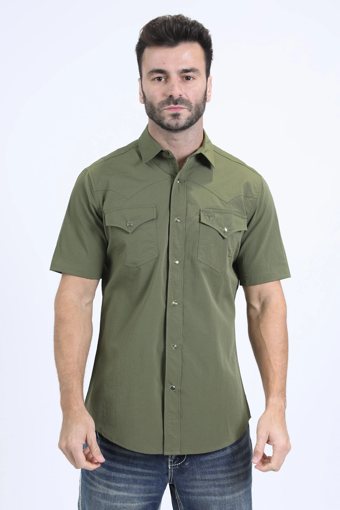 Sporty Appeal Smart Casual Wear Men's Performance Western Short Sleeve Green Shirt