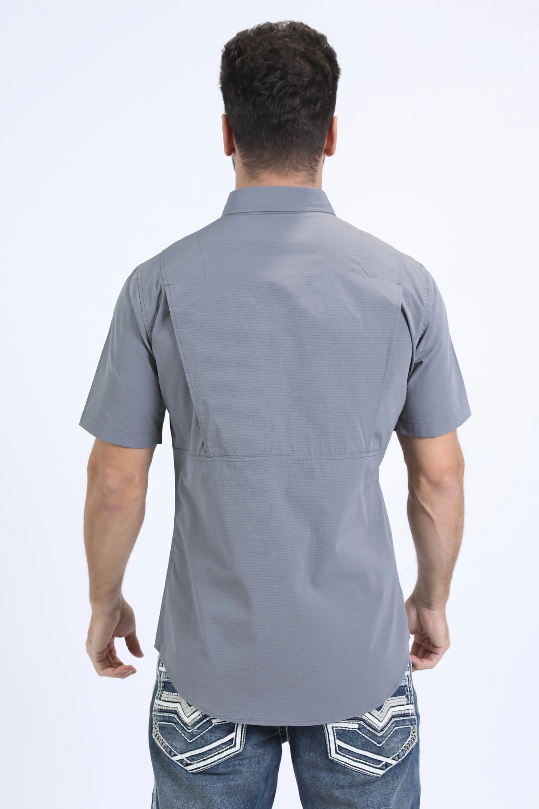 Men's Performance Western Short Sleeve Grey Shirt Summer Fashion Light Wear