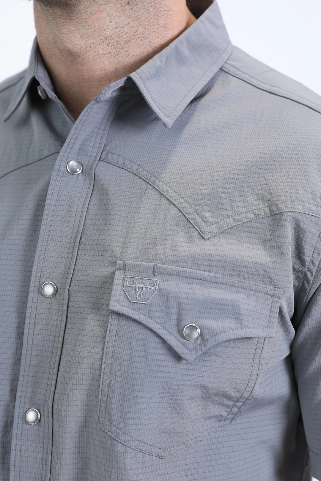 Men's Performance Western Short Sleeve Grey Shirt High Street Fashion Flexible Wear