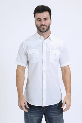 Men's Performance Western Short Sleeve White Shirt Luxurious Feel