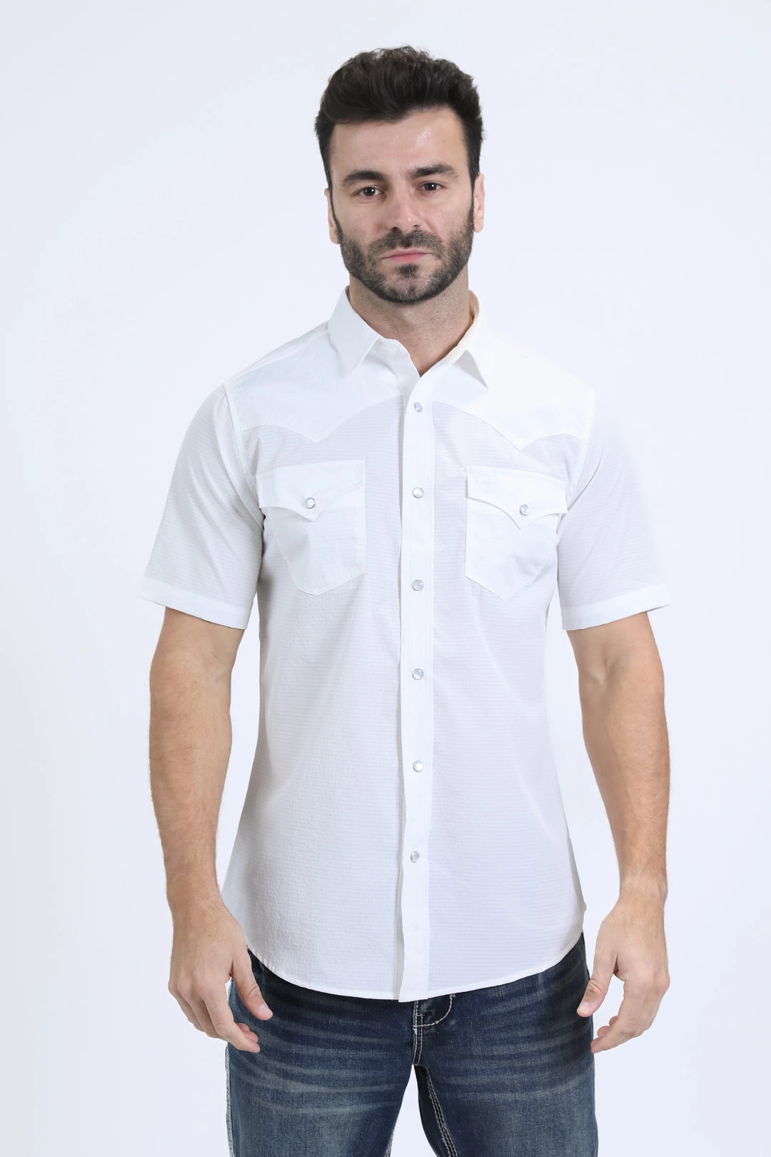 Men's Performance Western Short Sleeve White Shirt Luxurious Feel