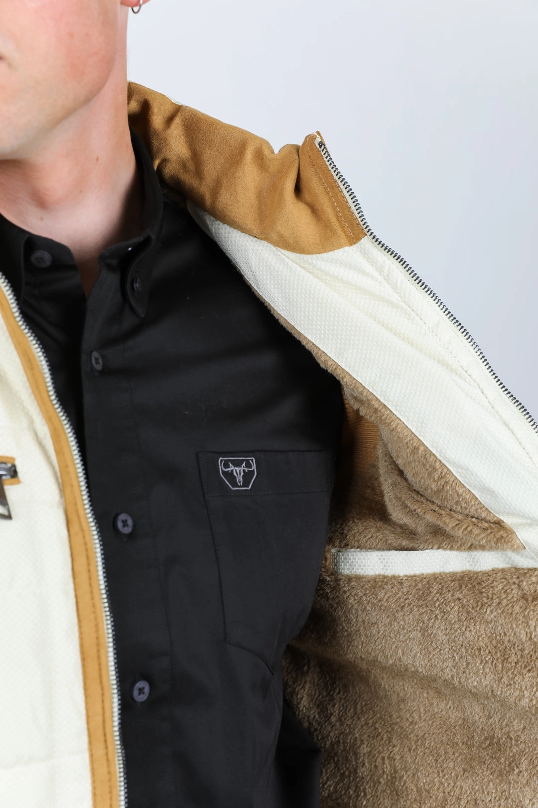 Men's Quilted Fur Lined Vest - Beige Breathable Outer Shell Mesh Lining