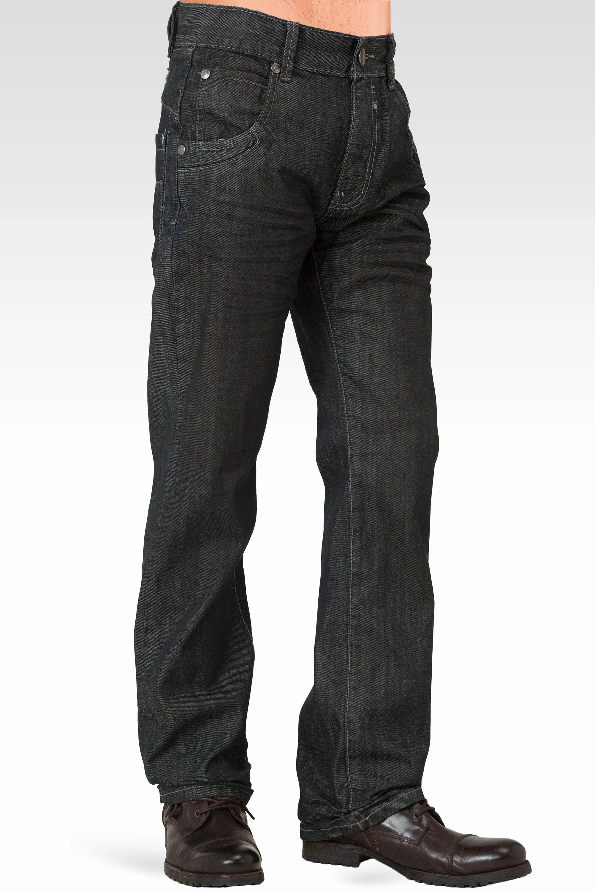 Gloss Fit Travel Vibe Men's Relaxed Straight Dark Blue Oil Stain Zipper Pocket Denim Jeans