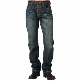 AllSeasonWear Men's Relaxed Straight Signature Stone Wash Dark Blue Distressed Premium Denim Jeans
